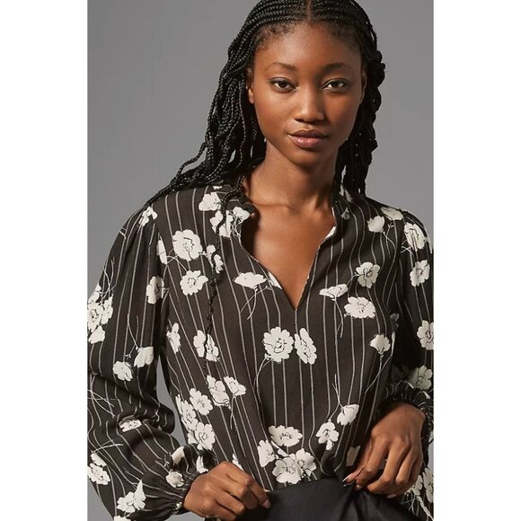 Anthropologie The Odells Tops - Anthropologie The Odells Robin‎ V-Neck Long Sleeve Blouse Small Black White